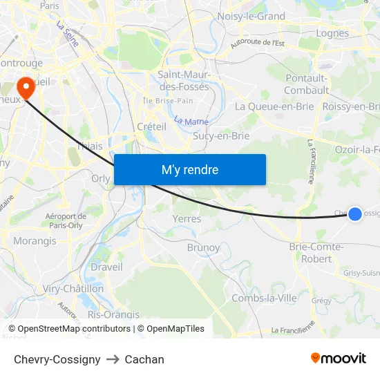 Chevry-Cossigny to Cachan map