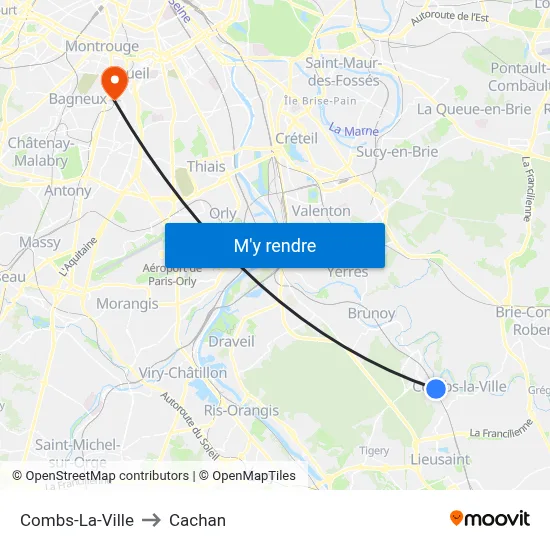 Combs-La-Ville to Cachan map