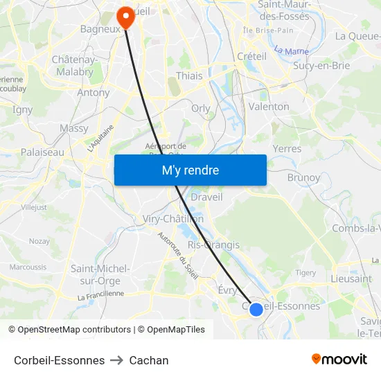 Corbeil-Essonnes to Cachan map
