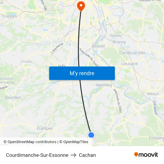 Courdimanche-Sur-Essonne to Cachan map