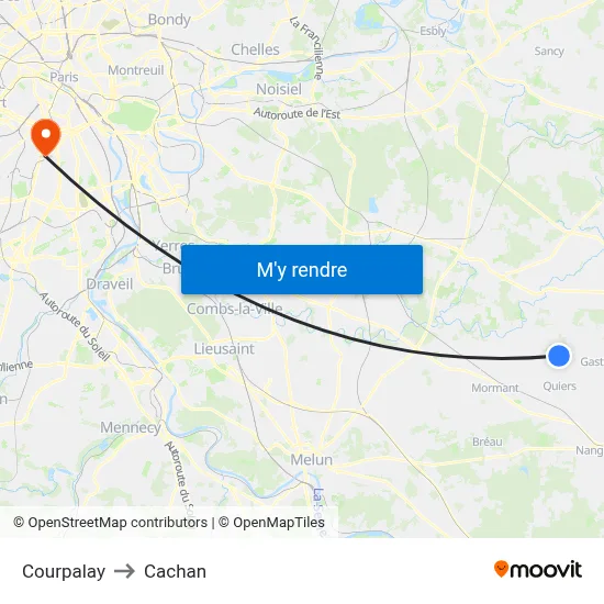Courpalay to Cachan map