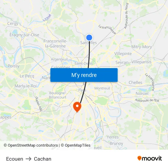 Ecouen to Cachan map