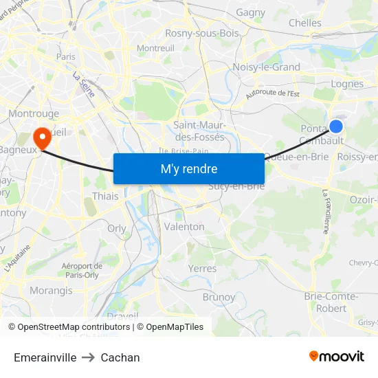 Emerainville to Cachan map