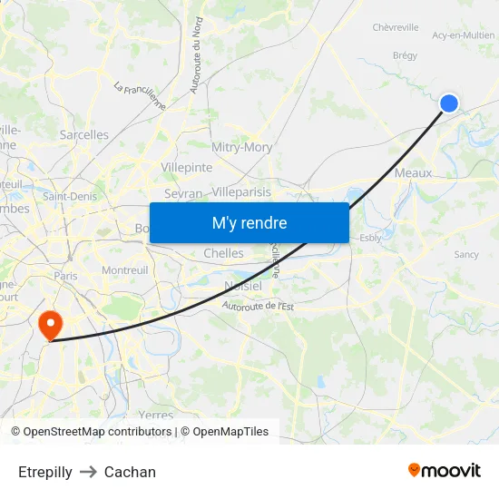 Etrepilly to Cachan map