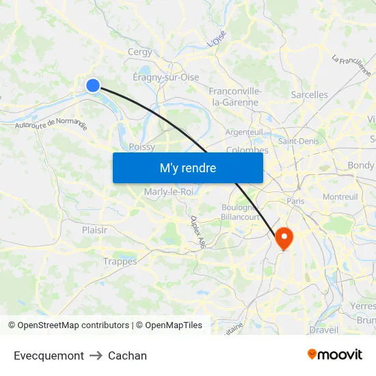 Evecquemont to Cachan map