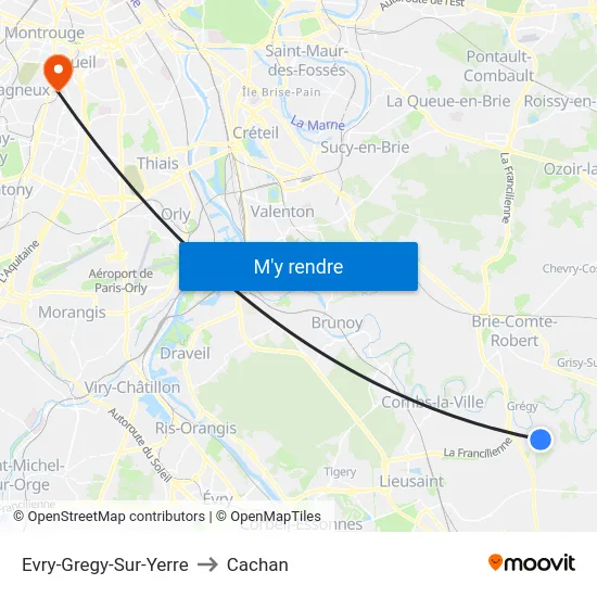 Evry-Gregy-Sur-Yerre to Cachan map