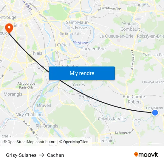 Grisy-Suisnes to Cachan map