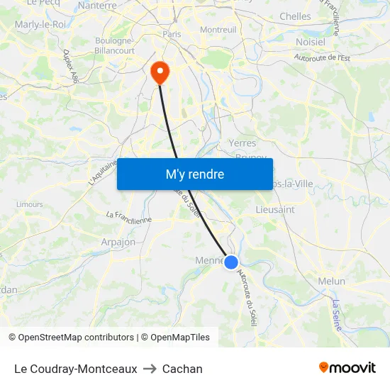 Le Coudray-Montceaux to Cachan map