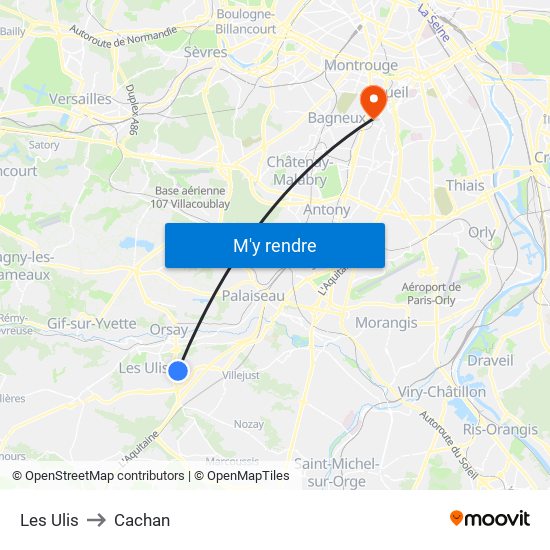 Les Ulis to Cachan map