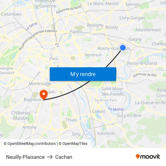 Neuilly-Plaisance to Cachan map