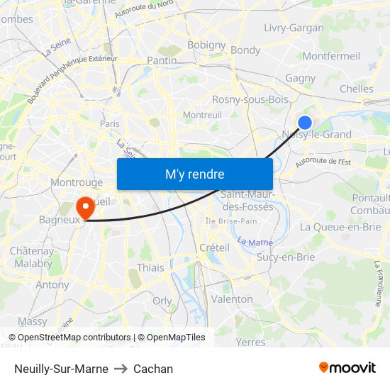 Neuilly-Sur-Marne to Cachan map