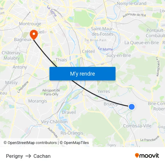 Perigny to Cachan map