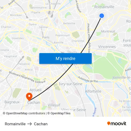 Romainville to Cachan map