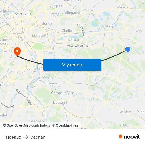 Tigeaux to Cachan map