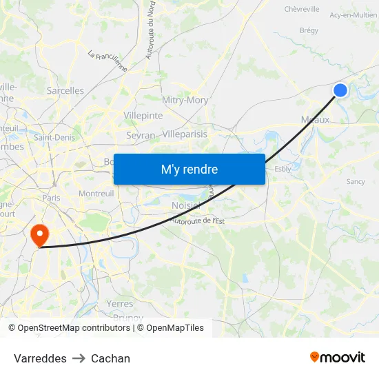Varreddes to Cachan map