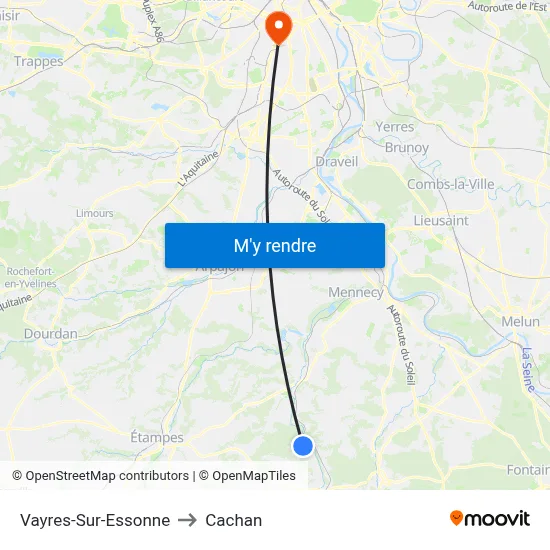 Vayres-Sur-Essonne to Cachan map