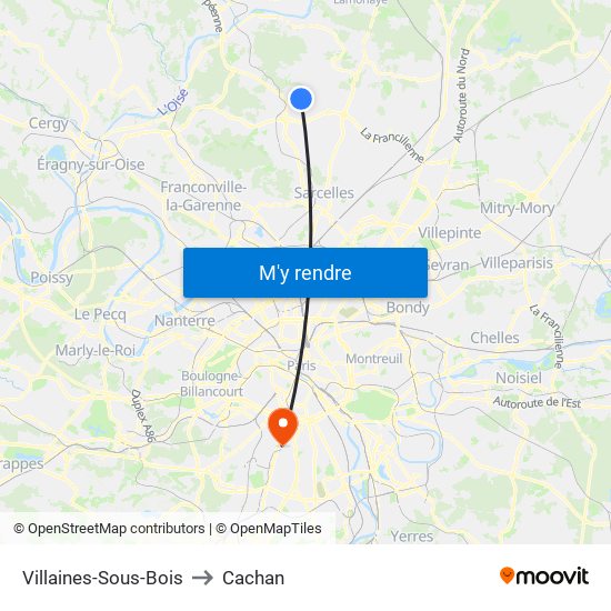 Villaines-Sous-Bois to Cachan map