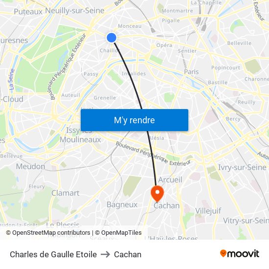 Charles de Gaulle Etoile to Cachan map