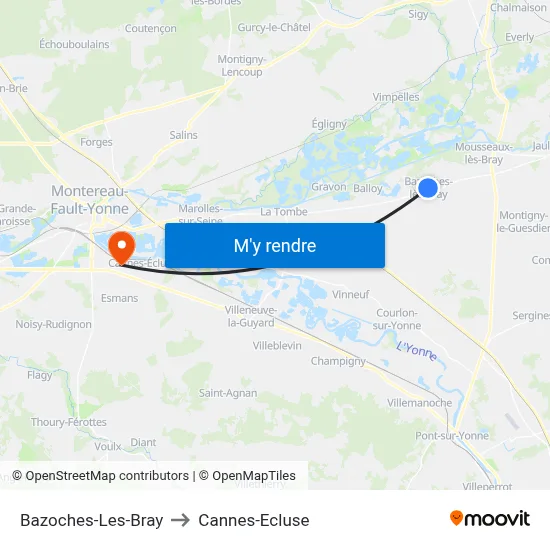 Bazoches-Les-Bray to Cannes-Ecluse map