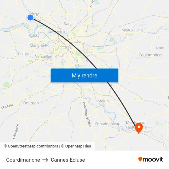 Courdimanche to Cannes-Ecluse map