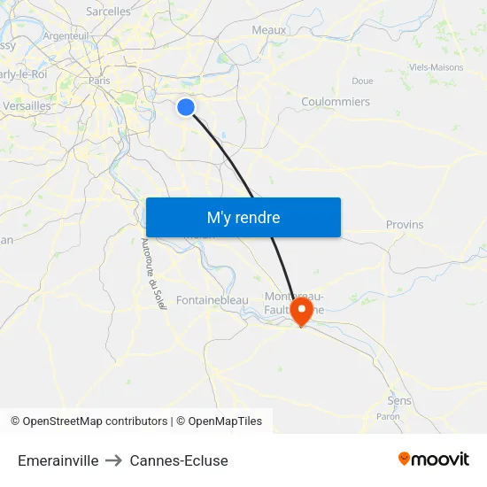 Emerainville to Cannes-Ecluse map