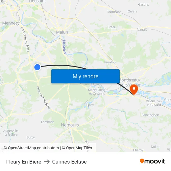 Fleury-En-Biere to Cannes-Ecluse map