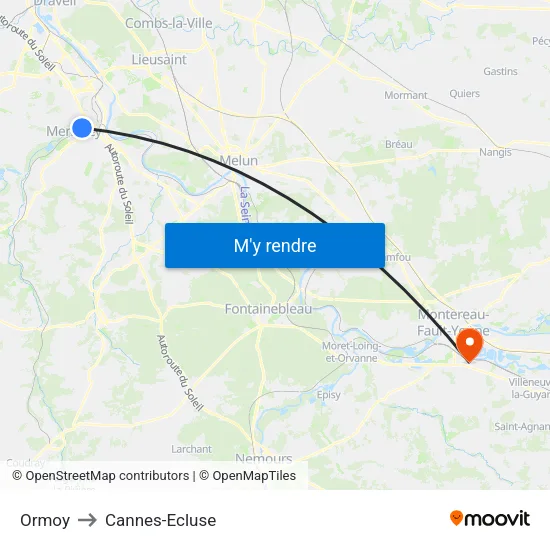 Ormoy to Cannes-Ecluse map