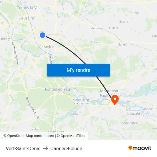 Vert-Saint-Denis to Cannes-Ecluse map