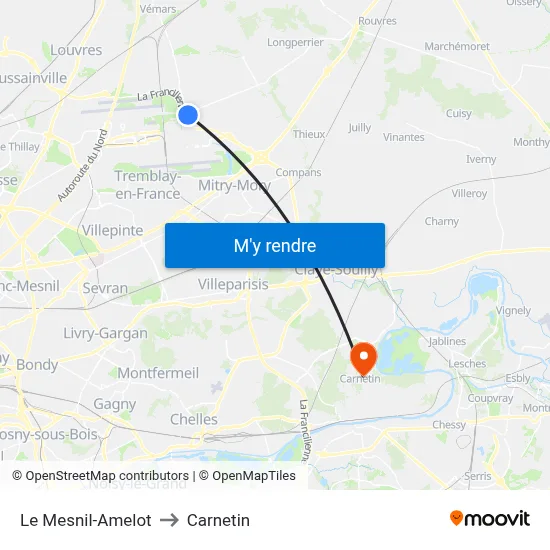 Le Mesnil-Amelot to Carnetin map