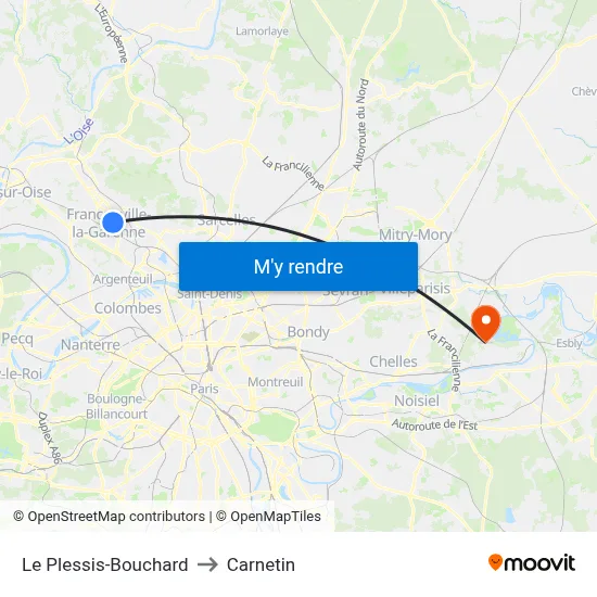 Le Plessis-Bouchard to Carnetin map