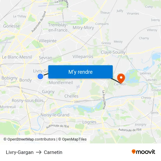 Livry-Gargan to Carnetin map