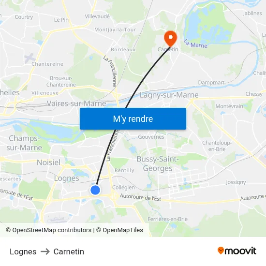 Lognes to Carnetin map