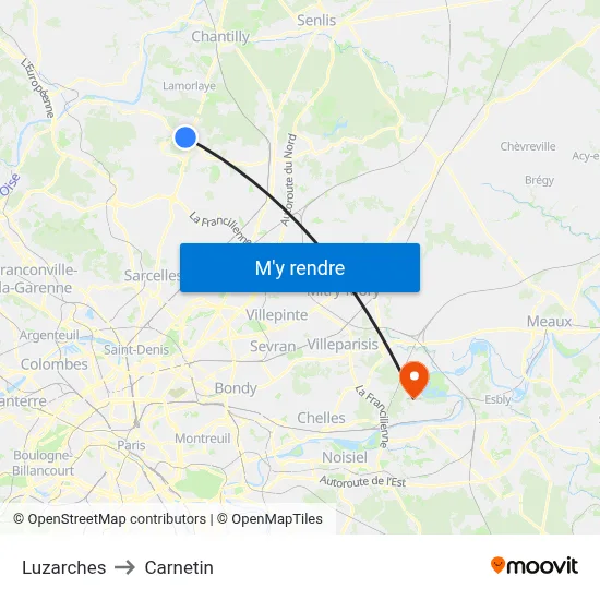 Luzarches to Carnetin map