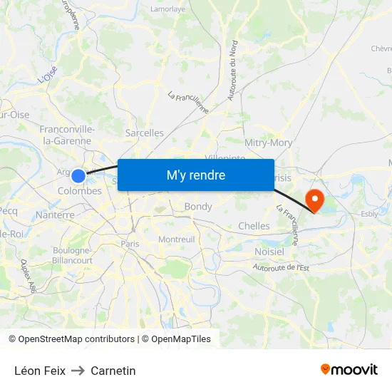 Léon Feix to Carnetin map