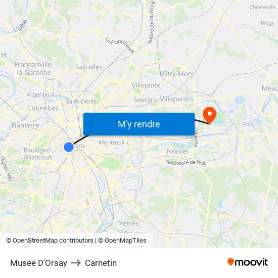 Musée D'Orsay to Carnetin map