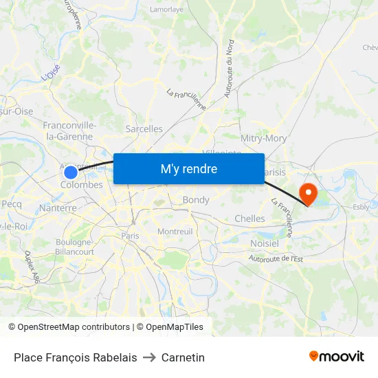 Place François Rabelais to Carnetin map