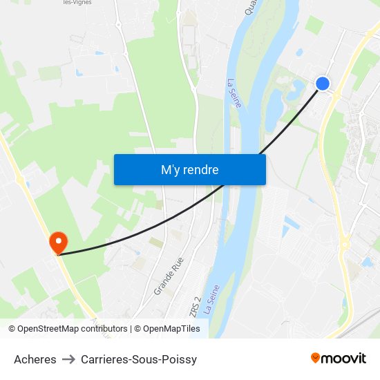Acheres to Carrieres-Sous-Poissy map