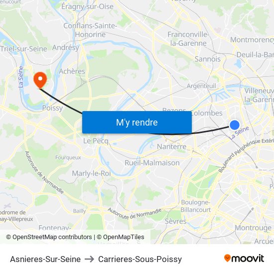 Asnieres-Sur-Seine to Carrieres-Sous-Poissy map