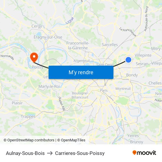 Aulnay-Sous-Bois to Carrieres-Sous-Poissy map