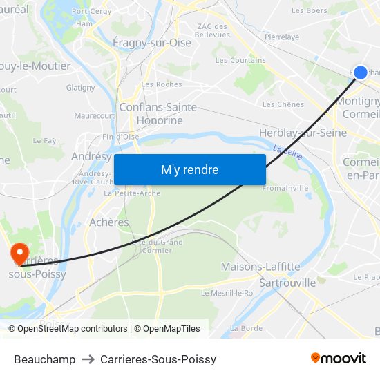 Beauchamp to Carrieres-Sous-Poissy map