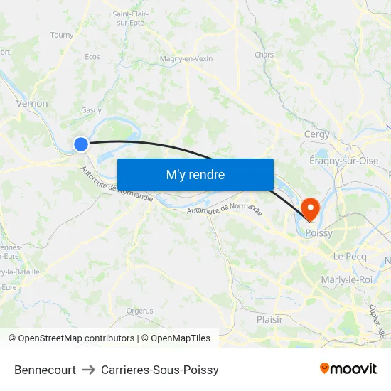 Bennecourt to Carrieres-Sous-Poissy map