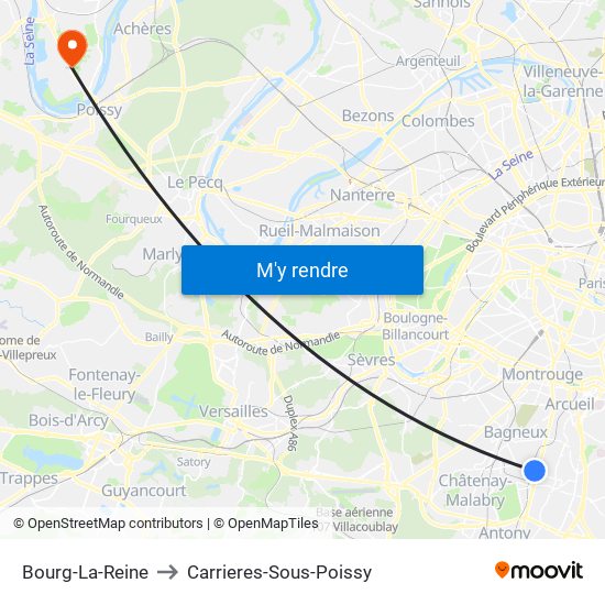 Bourg-La-Reine to Carrieres-Sous-Poissy map