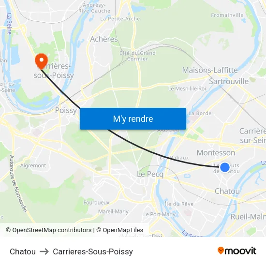 Chatou to Carrieres-Sous-Poissy map
