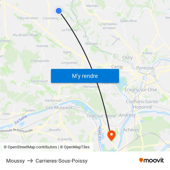 Moussy to Carrieres-Sous-Poissy map