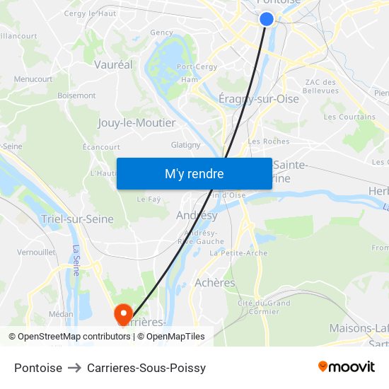 Pontoise to Carrieres-Sous-Poissy map