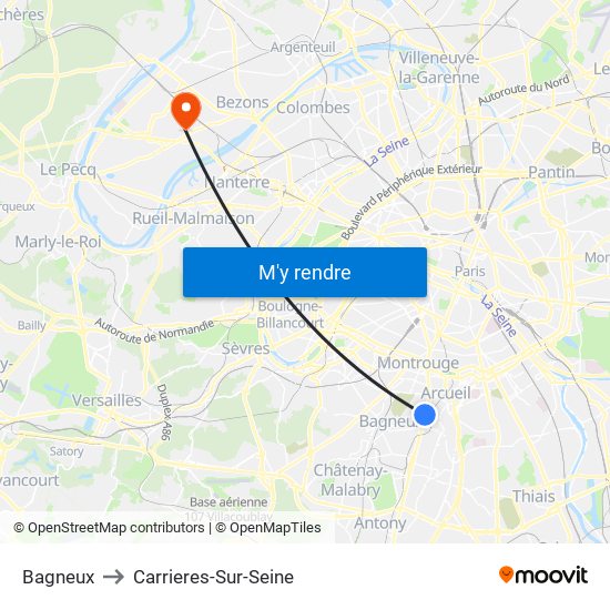 Bagneux to Carrieres-Sur-Seine map