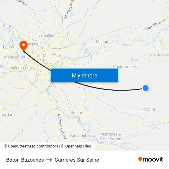 Beton-Bazoches to Carrieres-Sur-Seine map
