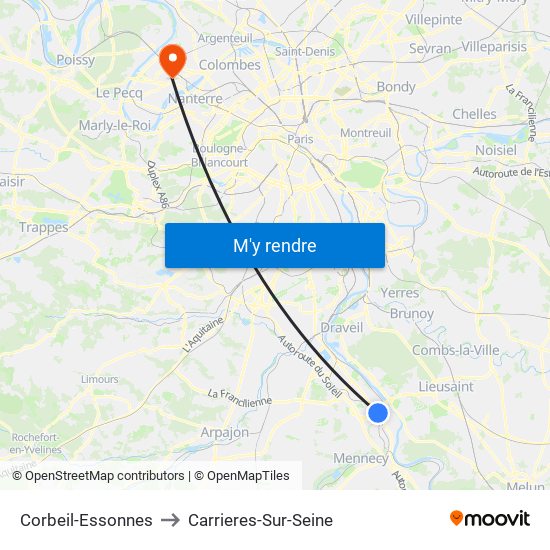 Corbeil-Essonnes to Carrieres-Sur-Seine map