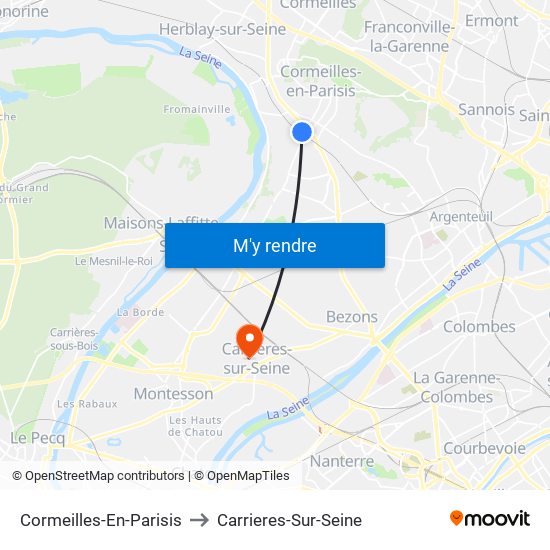 Cormeilles-En-Parisis to Carrieres-Sur-Seine map