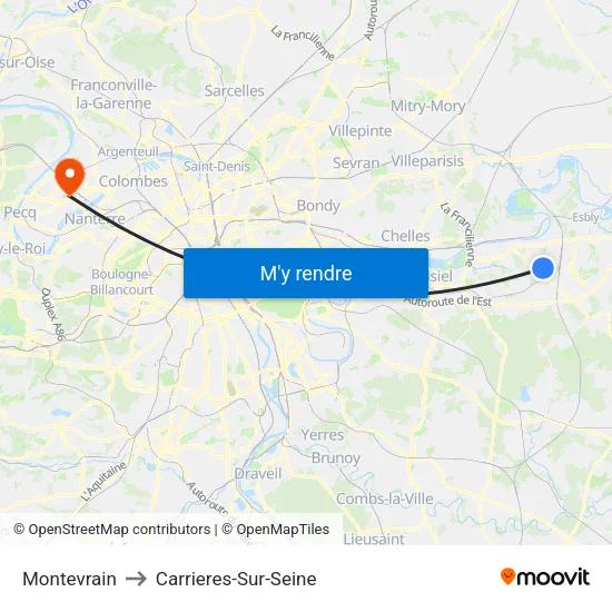 Montevrain to Carrieres-Sur-Seine map
